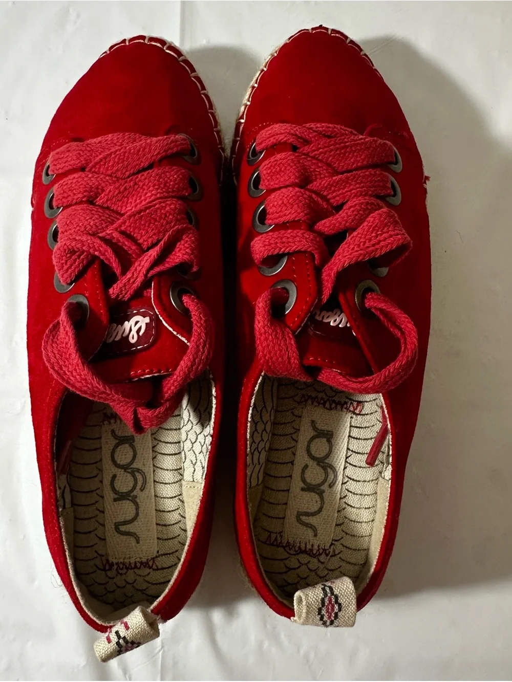 Sugar‎ Red Suede Espadrille Lace-Up Sneakers Size 7.5
